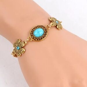 Turquoise Chain bracelet Gold alloy flower design women's bracelet